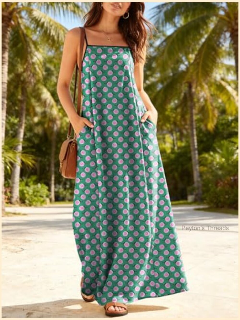 Spaghetti Strap Maxi Dress with Pockets Flowy Summer Sundress - Picture 3 of 7